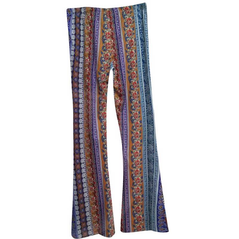 Forbidden Pants Sun Protective Women's Boho Elastic High Waist Flared Leg Pants, S to 2XL, Daily Outfits for Spring & Fall, Comfortable Fit - Floral