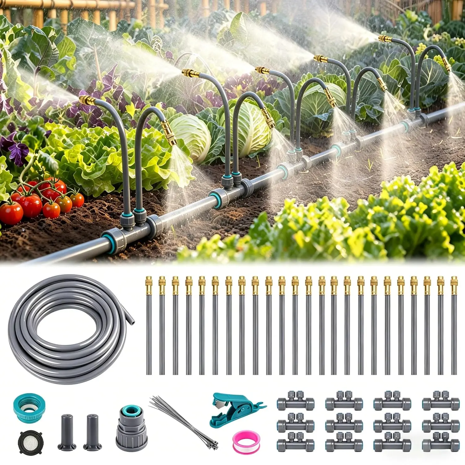 360° Adjustable Drip Irrigation System with 24 Nozzles | 39 FT Automatic Watering System Kit, Raised Bed Sprayer,  Misters for Garden, Ourside Patio, Yard, Lawn