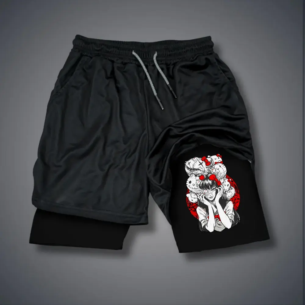 80s 90s Double-Layer Sports Shorts Graphic Shorts Black Camo Streetwear Shorts Men Outfits Men Vacation Outfits Shorts
