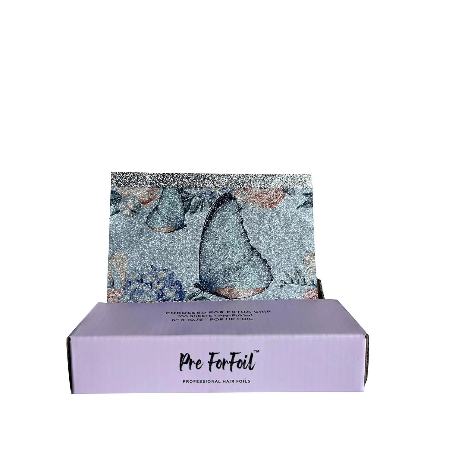 100 Count Butterfly Design Pop-Up Hair Foil Sheets, 6x10.75 Inch Pre-Cut Embossed Aluminum Foils for Hair Coloring, Highlighting & Bleaching, Professional Salon Supplies