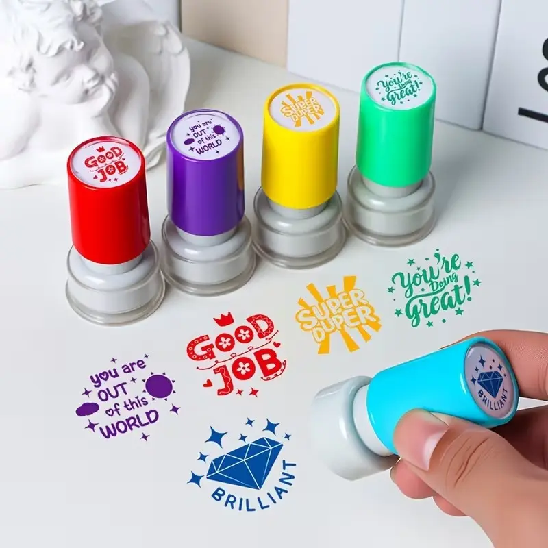 5-Piece Teacher Stamp Set, Self-Inking Reward Stamps for Classroom, Encouraging, Engaging Messages, Uplifting Phrases, Colorful Grading Stamps for Student Assignments, Learning Supplies