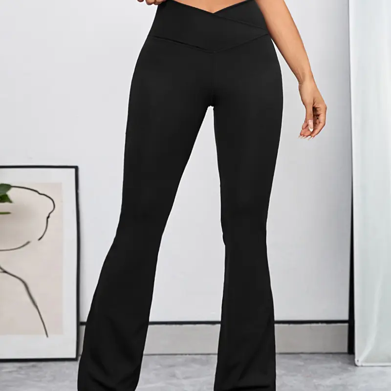 Women's High Waist Flare Leg Sports Tummy Control Leggings, Sport Bell Bottom Skinny Pants, Ladies Sportswear Bottoms for All Seasons, Activewear Bottoms