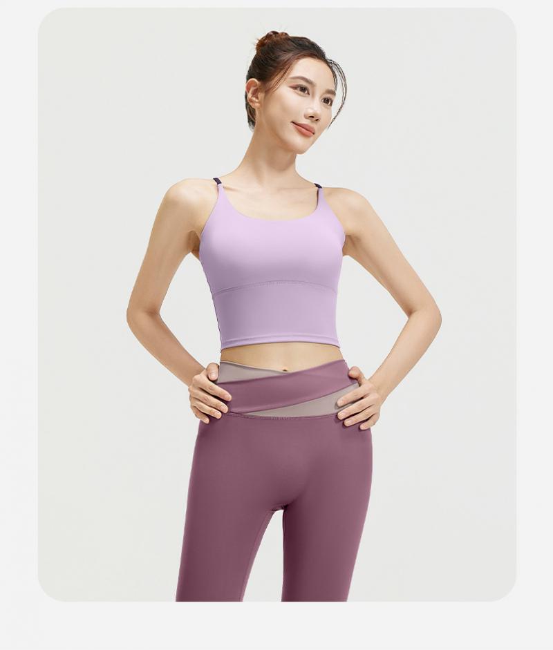 Women's Naked Feeling Breathable Sports Set, High Stretch Color Block Design, One-Piece Fixed Cup, Slimming Fitness Yoga Outfit