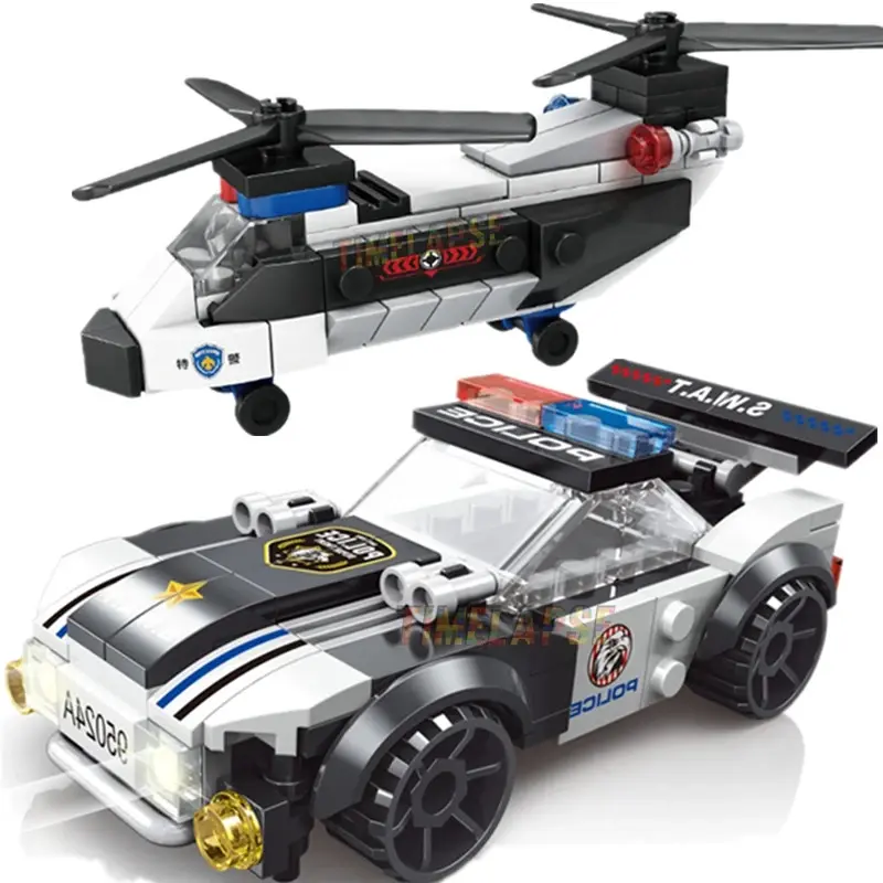 NEW DIY MOC Building Brick Kit - City Plane, SWAT Super Police Car, Dual-Rotor Helicopter, Famous Classic Model Toy for Hobbies