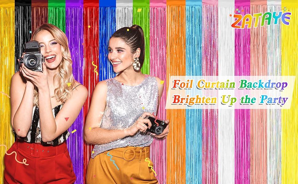 2 Pack Glitter Pink Backdrop, 3.28 FT x 7.05 FT Birthday Party Decorations, Pink Fringe Curtains Foil Streamer Tinsel, Pink Curtains Photo Backdrop Happy Birthday Valentines Day Backdrop