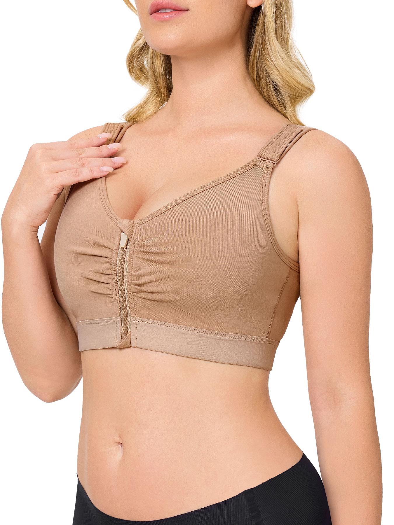 Women's Full Coverage Wireless Bra, High Elasticity Cup, Adjustable Wide Straps, Front Zipper Design, Casual Daily Wear