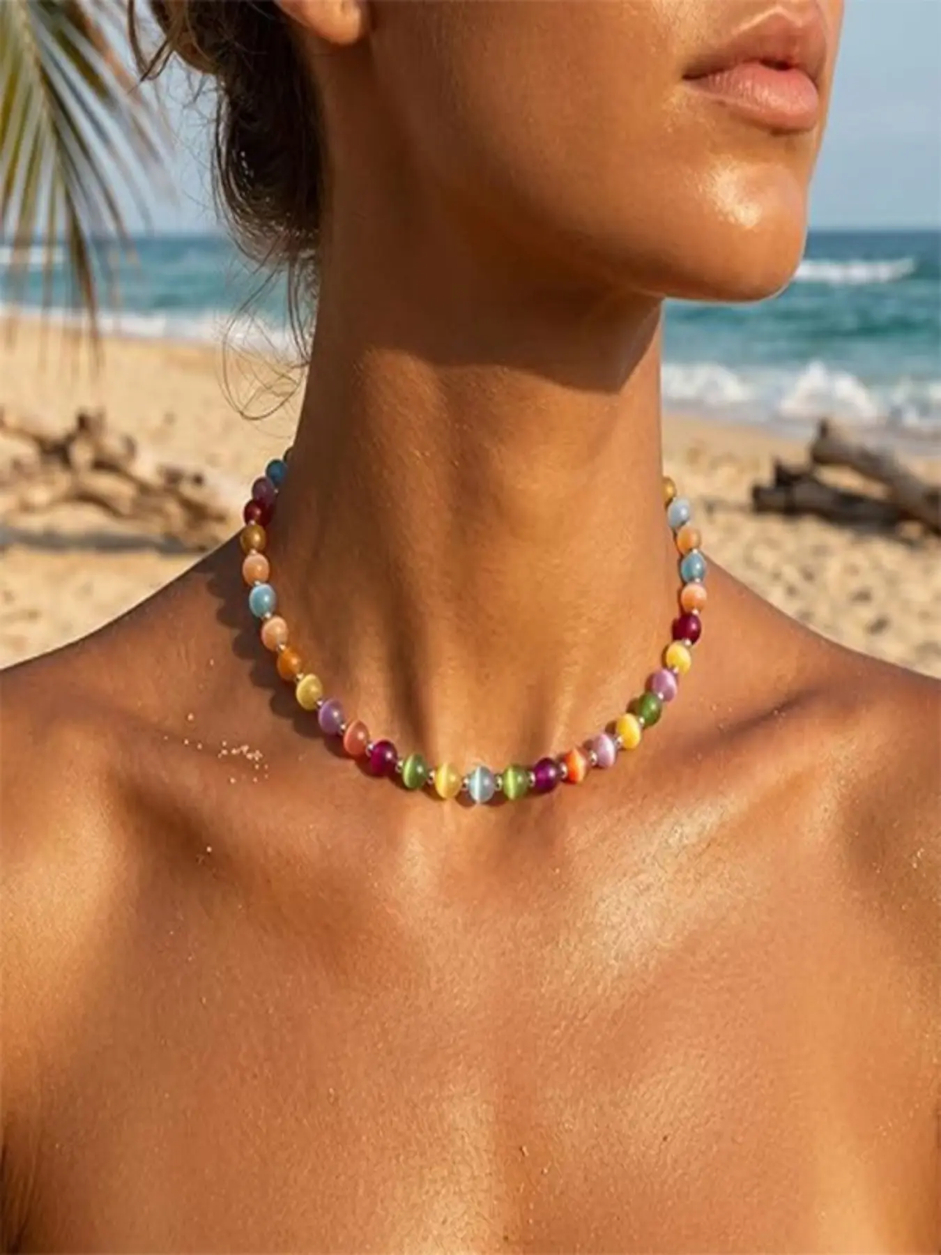 Dopamine Necklace Bracelet Set, Fashion Light-Sensitive Color-Changing Beaded Jewelry, Beach Vacation Novelty Gift, 1pc