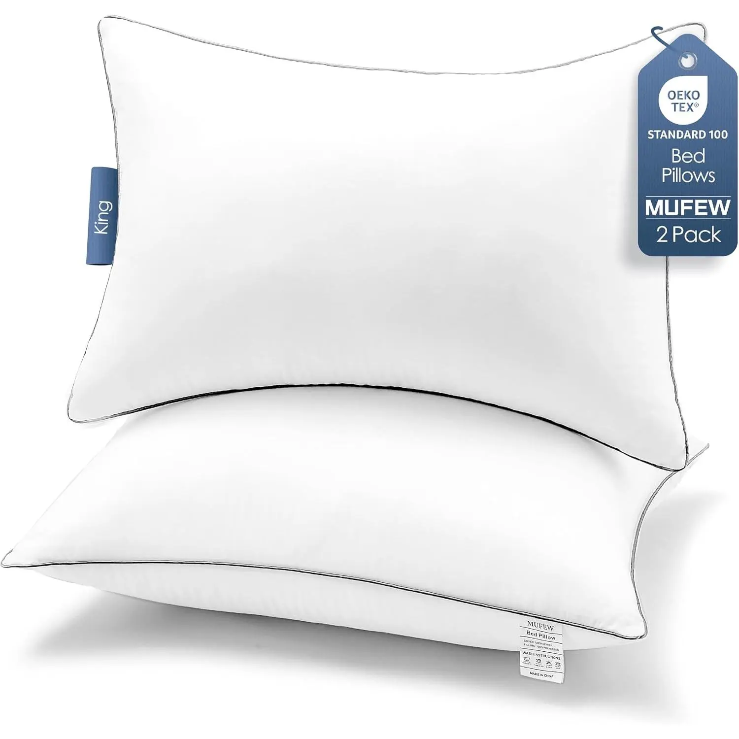 King Size Pillows Set of 2, Thick Down Alternative Bed Pillows,Cooling Hotel Quality King Size Pillows for Back, Stomach or Side Sleepers,Machine Washable(White,2 Pack)