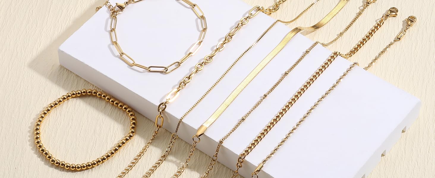 Sanfenly 8Pcs Gold Bracelets For Women, 14K Real Gold Plated Dainty Trendy Stackable Stacking Bracelets Chain Charm Link Paperclip Beaded Bracelet Stainless Steel Stretch Layered Women's Bracelet Sets Sanfenly 8Pcs Gold Bracelets For Women, 14K Real Gold Plated Dainty Trendy Stackable Stacking Bracelets Chain Charm Link Paperclip Beaded Bracelet Stainless Steel Stretch Layered Women's Bracelet Sets