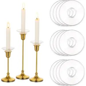 12 Pack Clear Glass Candle Drip Protectors, Round Wax Catchers Bobeches for Taper Candle Stick Candle Holder, Ideal for Table Centerpiece Wedding Decor