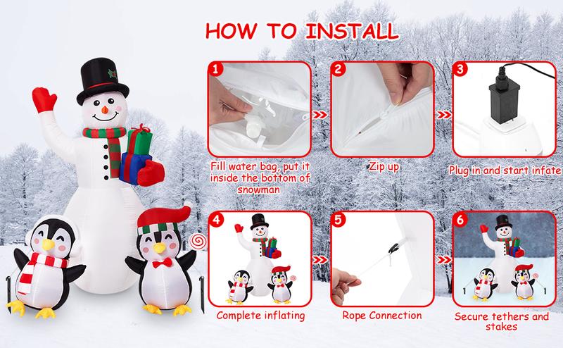 Christmas Inflatables Outdoor Decorations, 8 FT Inflatable Snowman with Penguins, Blow Up Xmas Decorations Clearance Indoor Outdoor Yard Patio Lawn Decor with LED Christmas Lights