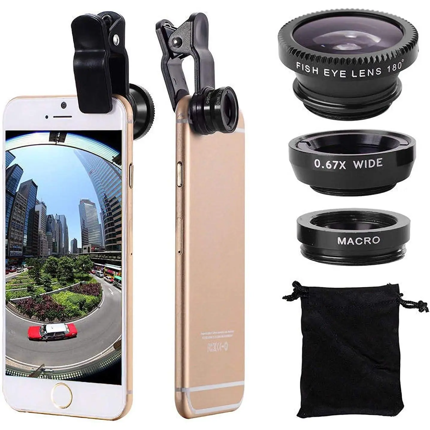3-in-1 Fisheye-Wide Angle-Macro Cellphone Lens Kit, 3-Lens Pack Phone Accessory for Vlogging, Compatible with iPhone, iPad, Samsung & Most Android Smartphones (Red)