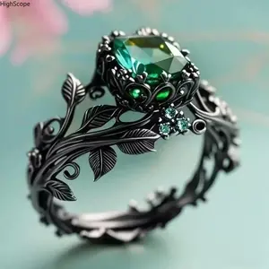 Ancient Totem Ring Inlaid Green Crystal, Unisex Tribal Spiritual Healing Protection Jewelry