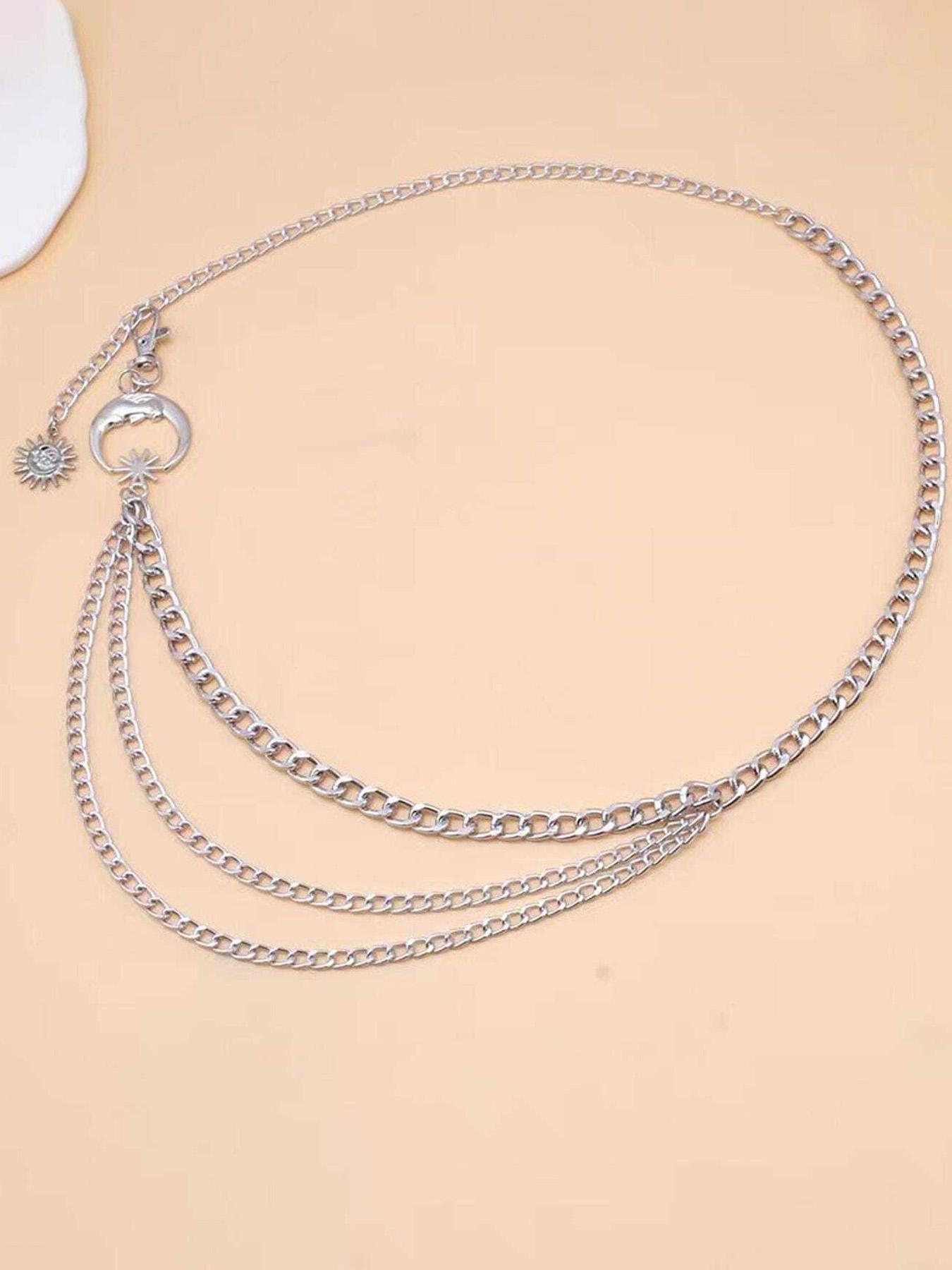 Women's Moon Design Layered Belts, Fashionable Rhinestone Decorated Adjustable Belt for Jeans & Dress, Casual Waistband for Daily Clothing Decor, Trendy All-match & Exquisite Belt for Birthday Gift, New Punk Boho Style Statement Belts, Star Decorated Belt