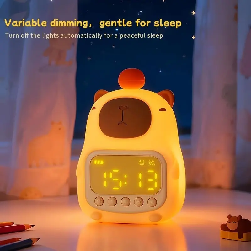 Capybara Silicone Alarm Clock Night Light, Rechargeable Adjustable Brightness, Cute Capybara Tap Light, Perfect for Bedroom & Nursery