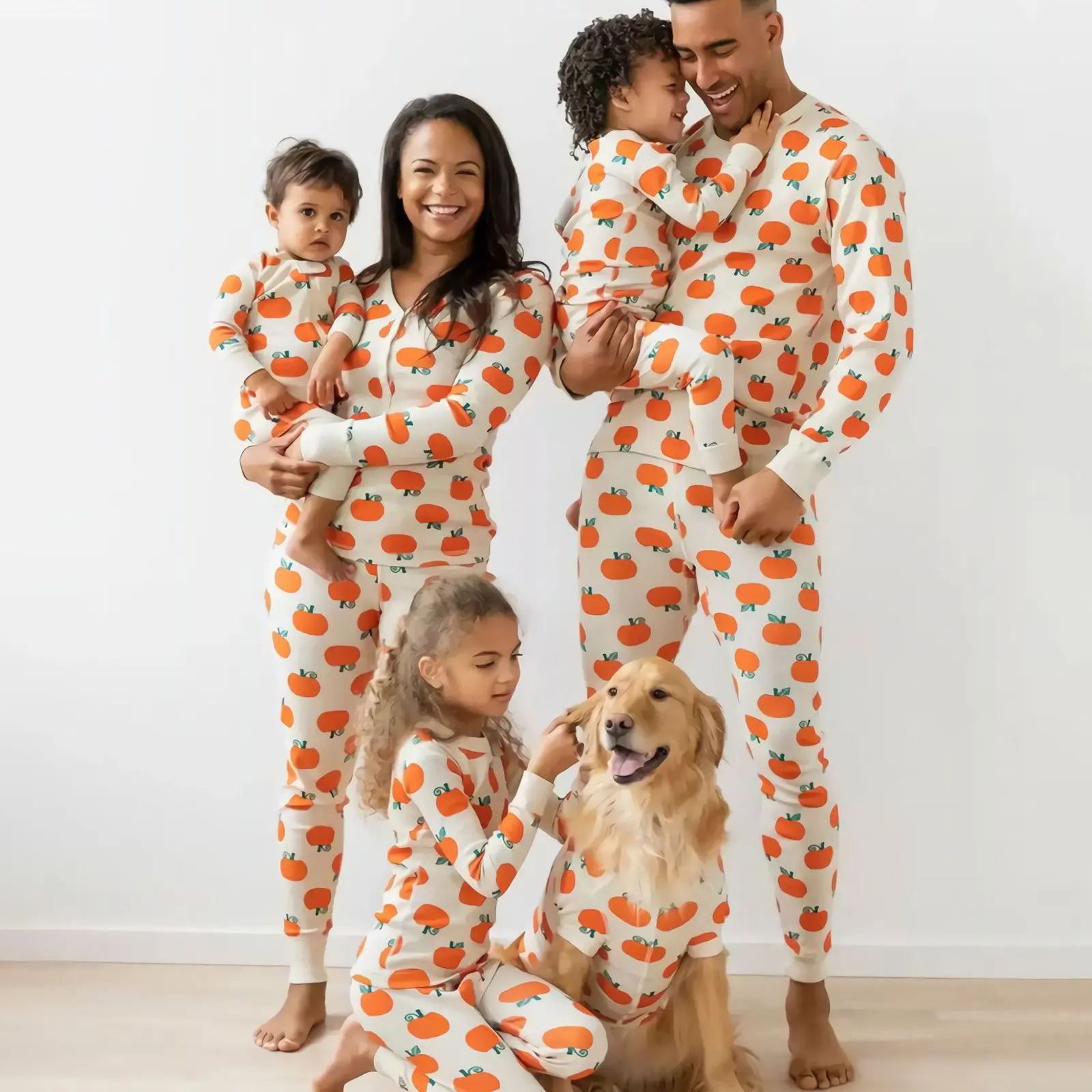 FOCUSNORM Family Matching Halloween Pajamas Sets Pumpkin Print Long Sleeve Tee Tops and Pants Sleepwear 2 Piece Pjs