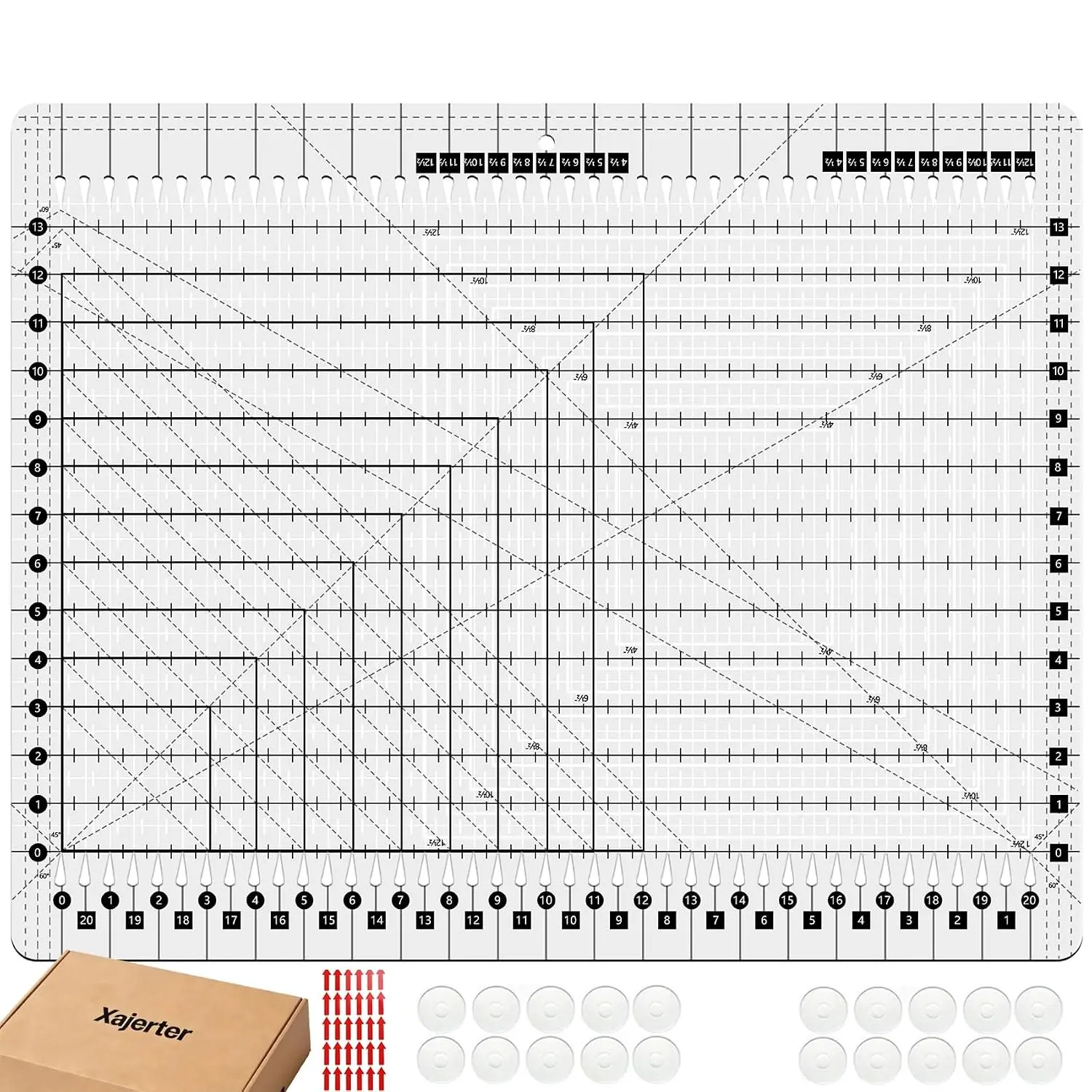 17-3/4 x 22" Quilting Rulers, XL Slotted Quilting Ruler, Durable Acrylic & Precise, Slotted Ruler for Quilting, Ideal for Sewing Strips Cuting Fabric, 5 in 1 Quilt Cutting Template