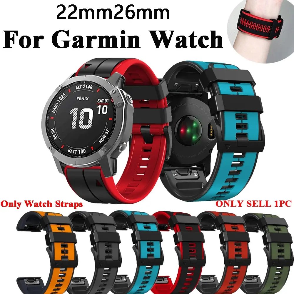 22/26mm Silicone Sports Watch Straps, Smartwatch Replacement Straps For Garmin Fenix 9/8/E 47mm/Fenix 7 7Pro 6 6Pro/Fenix 7X 7X Pro 6X 6X Pro/Epix Gen 2 And Other Smartwatches, Durable Design, Two Tone Adjustable Or Replaceable Strap