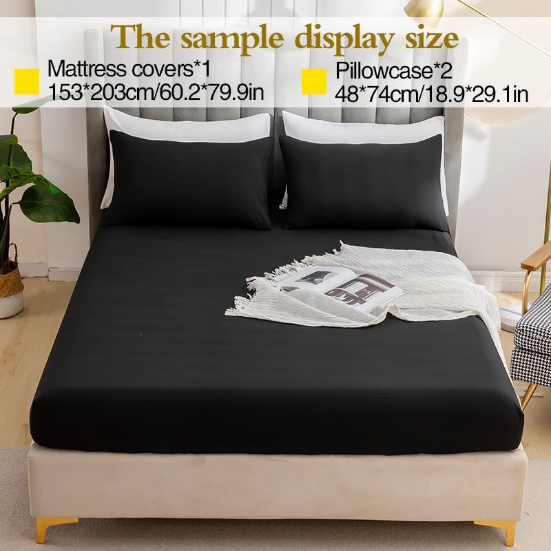 Solid Color Fitted Sheet Set, 2/3 Counts/set Including 1 Count Fitted Sheet & 1/2 Counts Pillowcase, Soft Comfortable Bedding Set for Home Bedroom