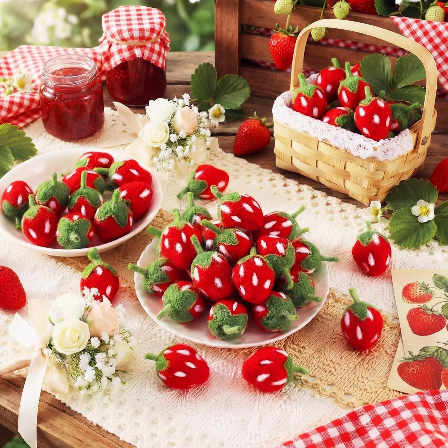 36 Pcs Fake Felt Strawberries Artificial Fruit Decor for Centerpieces Bowl Filler Baby Shower Home Kitchen Table Decor Spring Photography Prop