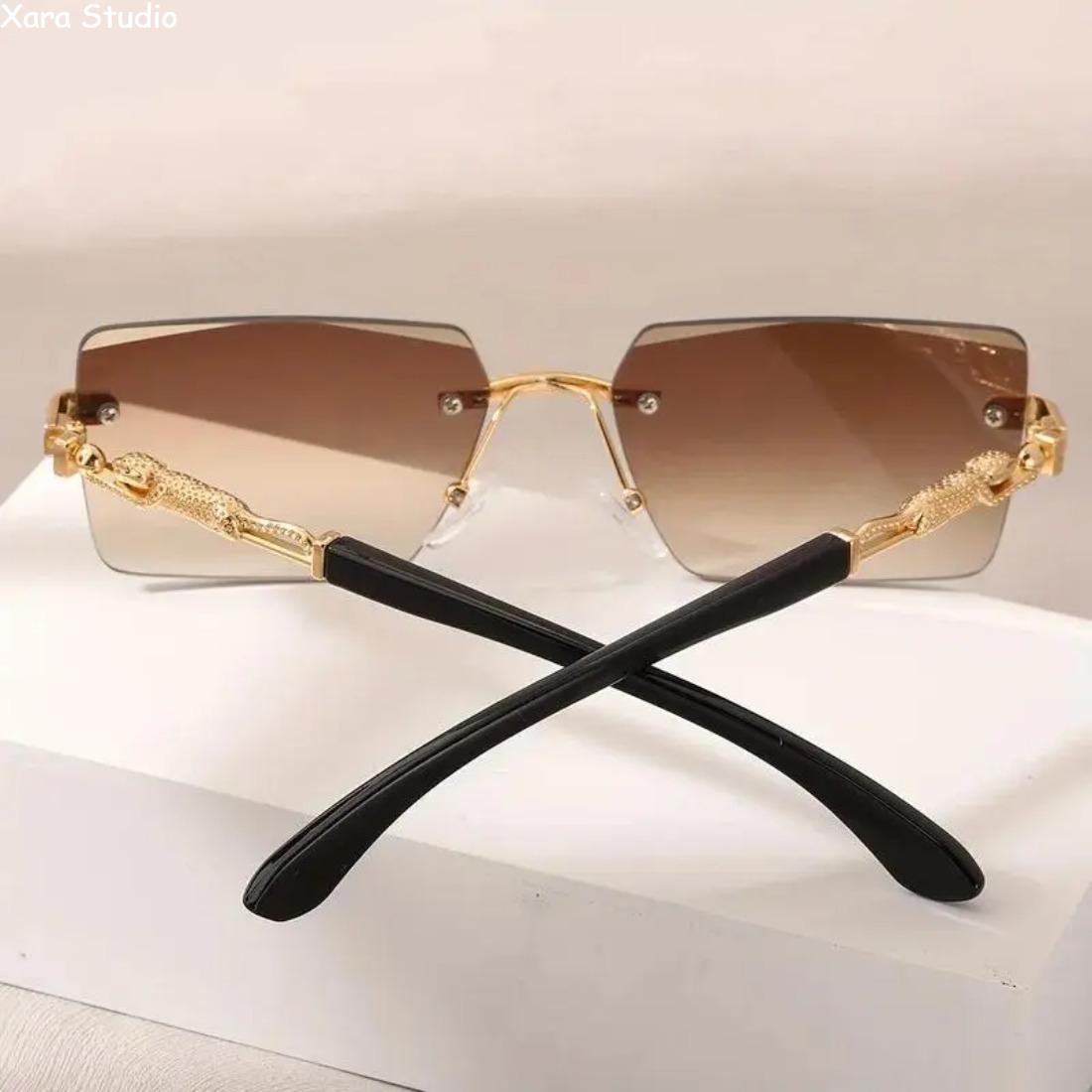 Rimless Rectangle Sunglasses for Men & Women – Trendy Y2K Luxury Shades with Gold Accents & UV400 Protection, Lightweight Stylish Eyewear for Beach, Travel, Summer Outfits, Vacation & Street Style