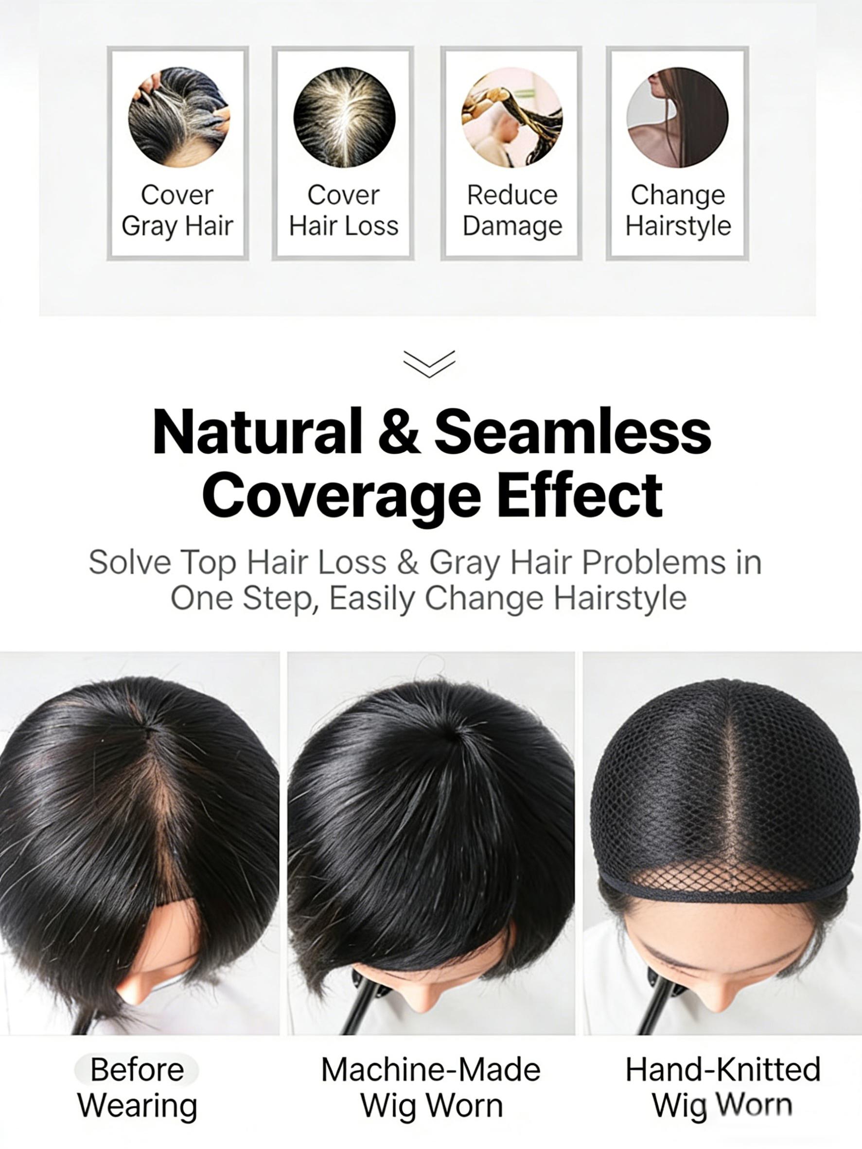 Real Hair Mini Top Core Hair Patch Real Human Hair Women Top Hairpiece Cover Gray Hair Wig Hair Patch light beige tone