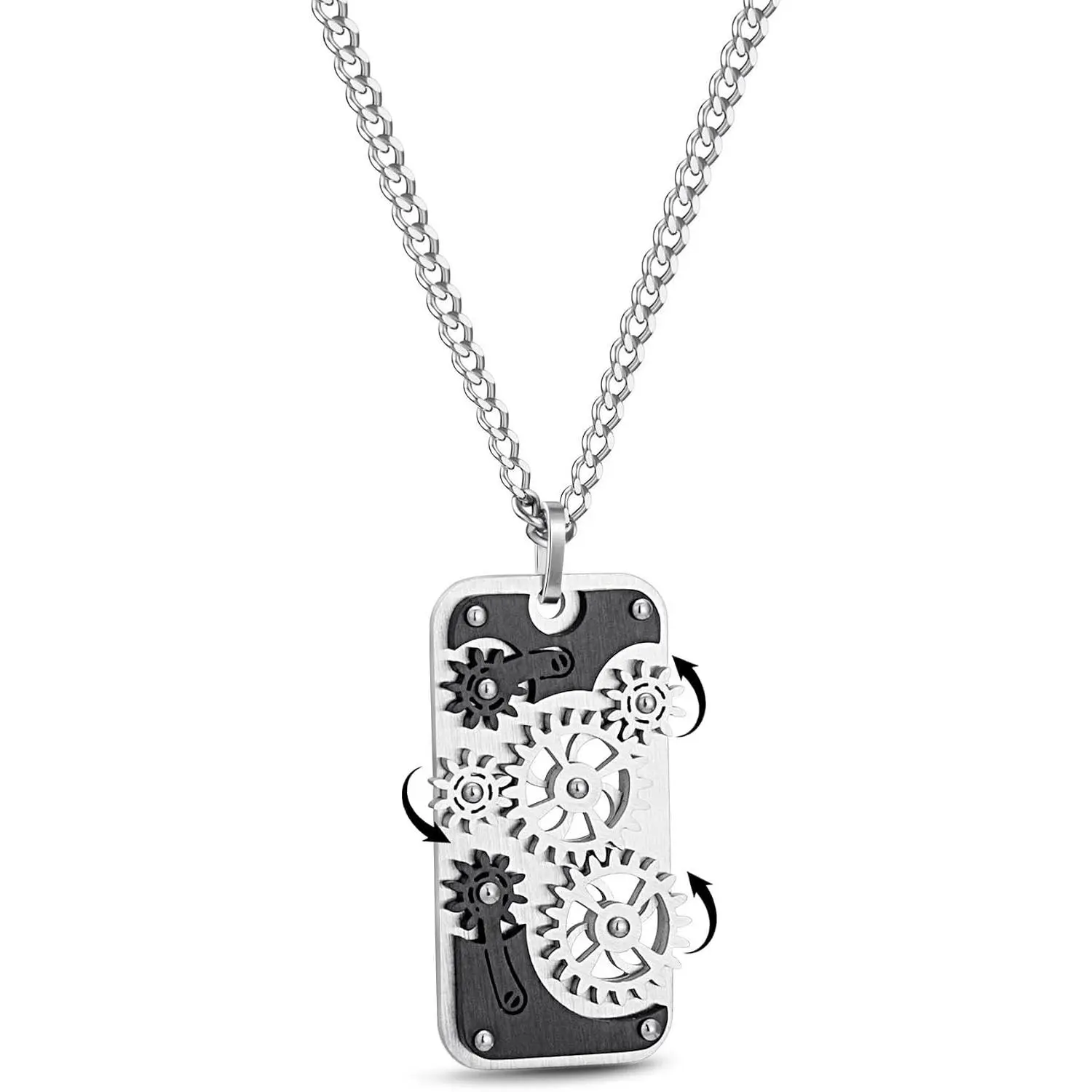 Stainless Steel Mechanical Rotating Gears Pendant Necklace for Kids & Adults - Fidget Jewelry - Steampunk Cyberpunk Accessories - Gifts for Sons