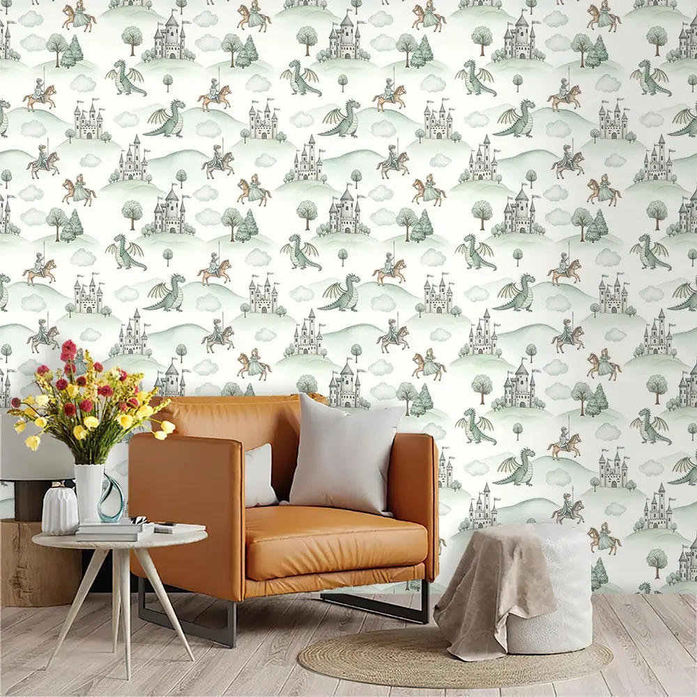 Watercolor Princess Castle Wallpaper, PVC Mould-Proof, Peel-And-Stick, Ideal for Living Room, Kitchen, Bedroom, Wall Decor