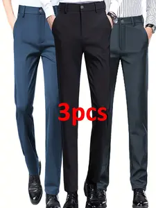 3-Pack Men's Business Dress Pants, High Elasticity Wrinkle-Resistant, Breathable Comfort, All Seasons, Business & Casual Wear