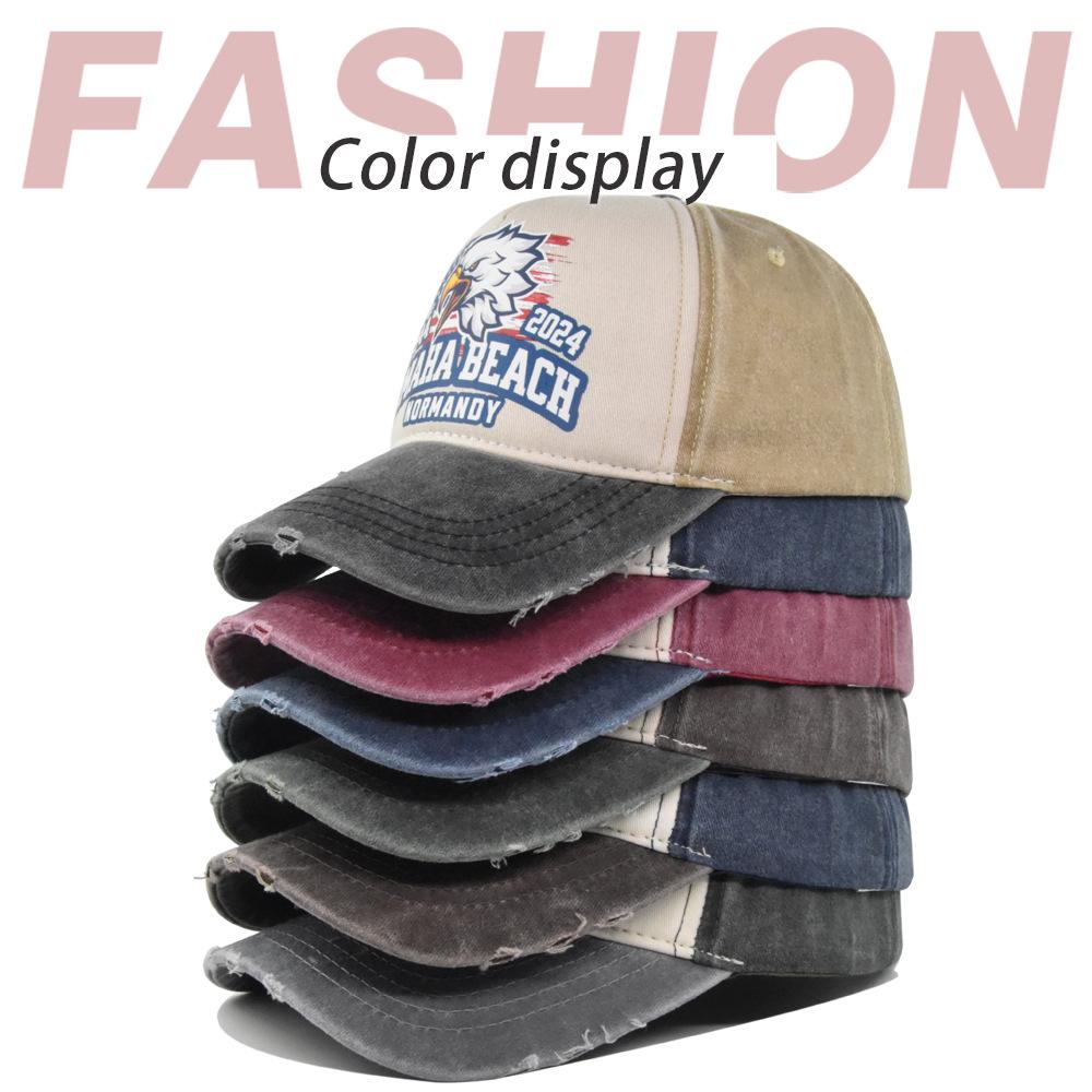 Cross-border Eagle Baseball Cap, Vintage Print Duckbill Cap, Motorcycle Truck Cap, Men's Washed Vintage Sun Hat