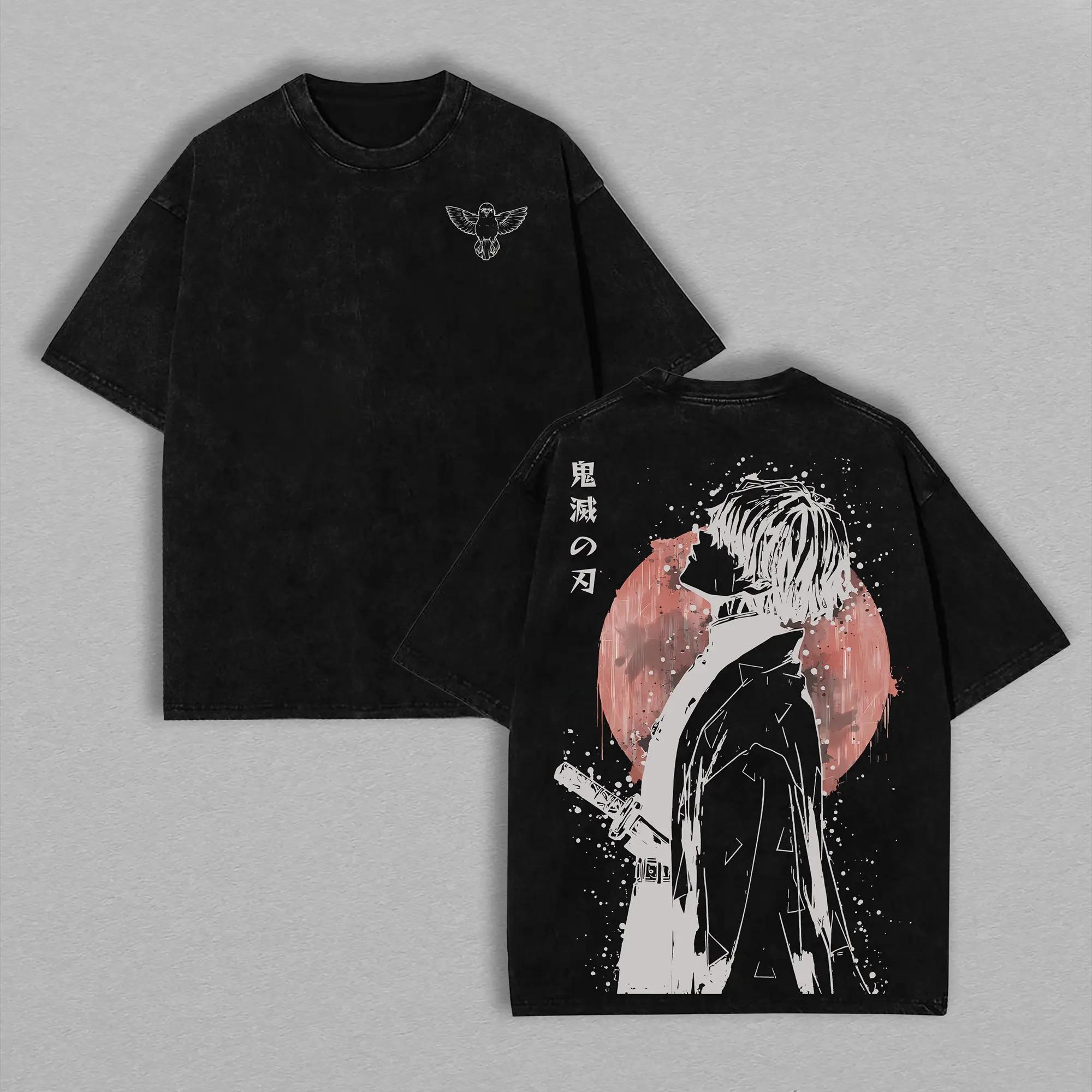 Retro Vintage Limited Zenitsu Agatsuma Demon Slayer Anime Double Printed Washed Tee Unisex Oversize Anime Manga Washed Lightweight Cotton T-Shirt Gift For Anime Fan Casual Style
