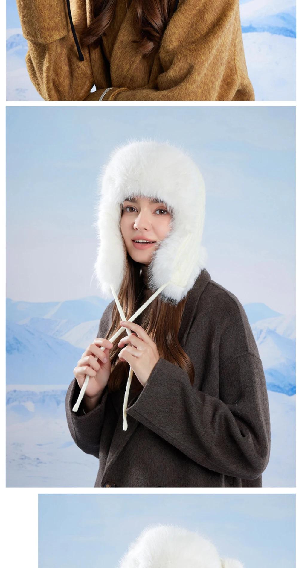 HT4895 Russian Hat New Thick Warm Fluffy Fur Hat Knitted Snow Ski Trapper Earflap Cap Women Winter Hat Ushanka Female Bomber Hat