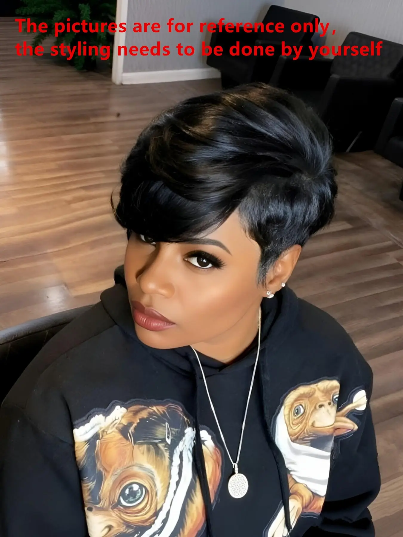 pixie layered wig black color pixie cut short straight human hair wig machine made pixie wig daily party use human hair wig for women stylish gift wig