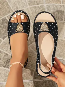 Rhinestone leopard platform sandals, elastic slingback wedge heels, comfy & versatile for daily wear.