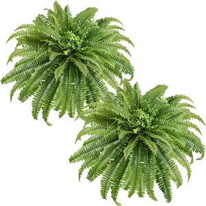 2 Stems 45 Inch Artificial Ferns for Outdoors Indoors, UV Resistant Faux Boston Fern Plants for Porch Planter Patio Garden Decor
