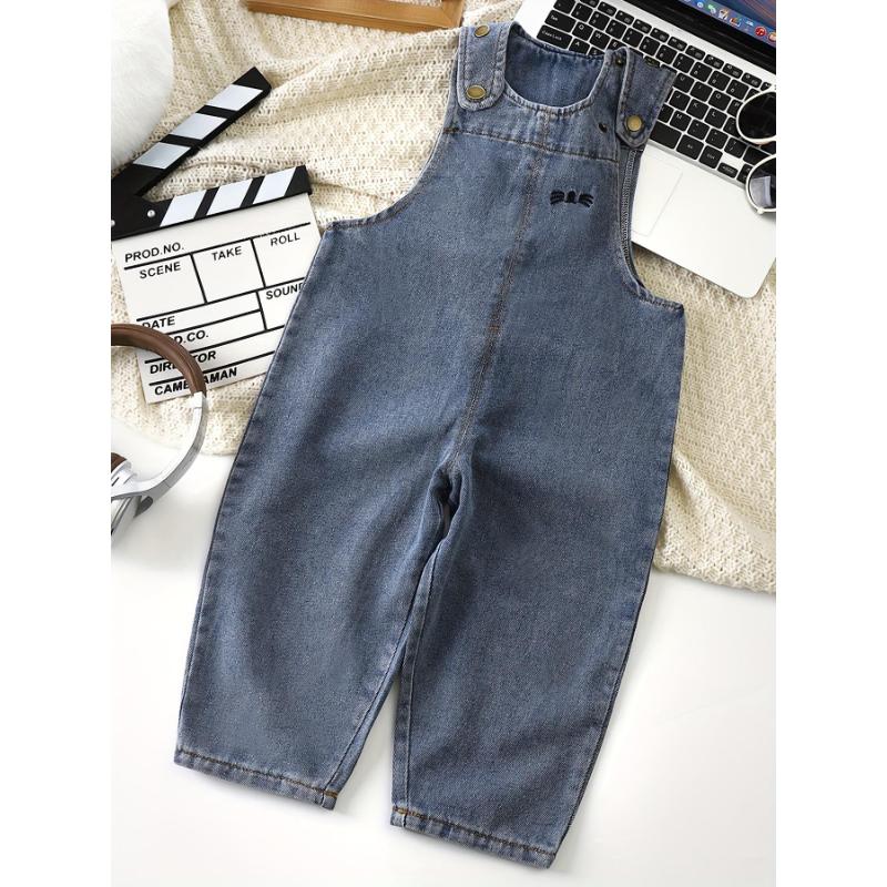 Cute and youthful light blue denim overalls with bunny ear decorations - casual loose fit, suitable for spring and autumn, machine washable, perfect for outdoor activities