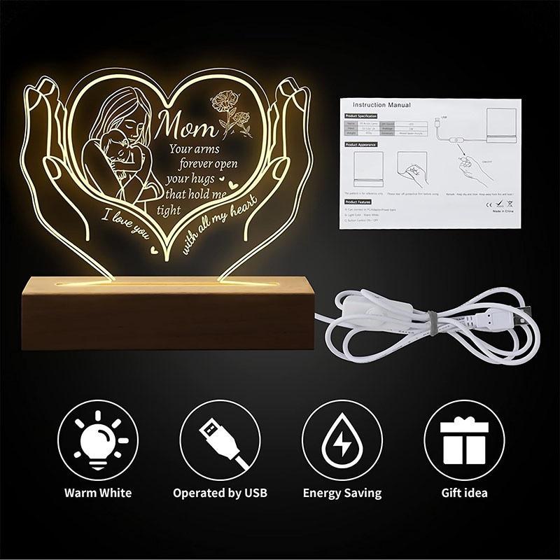 Creative Heart Shaped Night Light, USB Powered To My Mom Themed Desktop Light, Creative Ambient Personalized Acrylic Room Night Light, Lamp, Design
