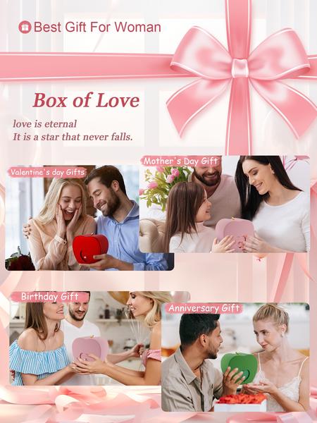 Apple Shape Rose Jewelry Gift Box With Love Heart Mom Pendant Necklace, Anniversary Birthday Jewelry First Mom Gifts for Women Wife, Mother's Day Jewelry Gift for Mom Heart Design Necklace