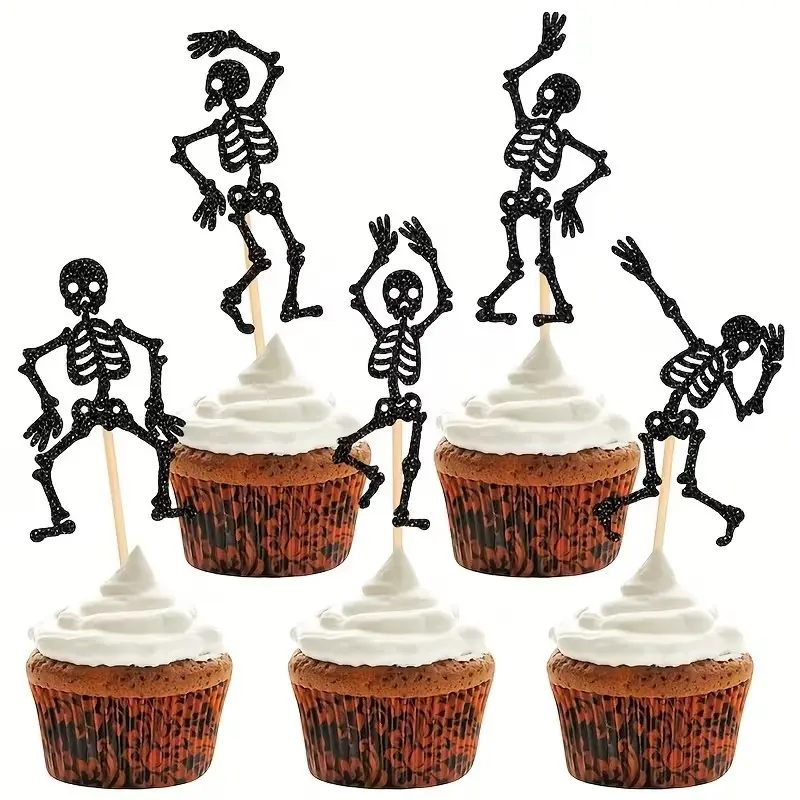 10pcs Halloween Skull Paper Cupcake Picks, Party Decoration for Birthday Parties, Fun Cake Decorations, Perfect Gift Idea