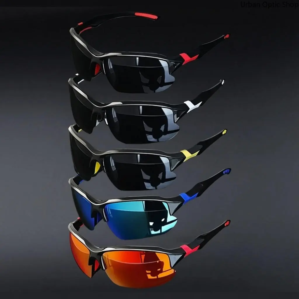 XUH Unisex 5-Pack Half-Frame Wrap-Around Sunglasses, Nylon Eyewear with UV Resistant Mirrored Lenses for Outdoor Cycling, Driving, OOTD