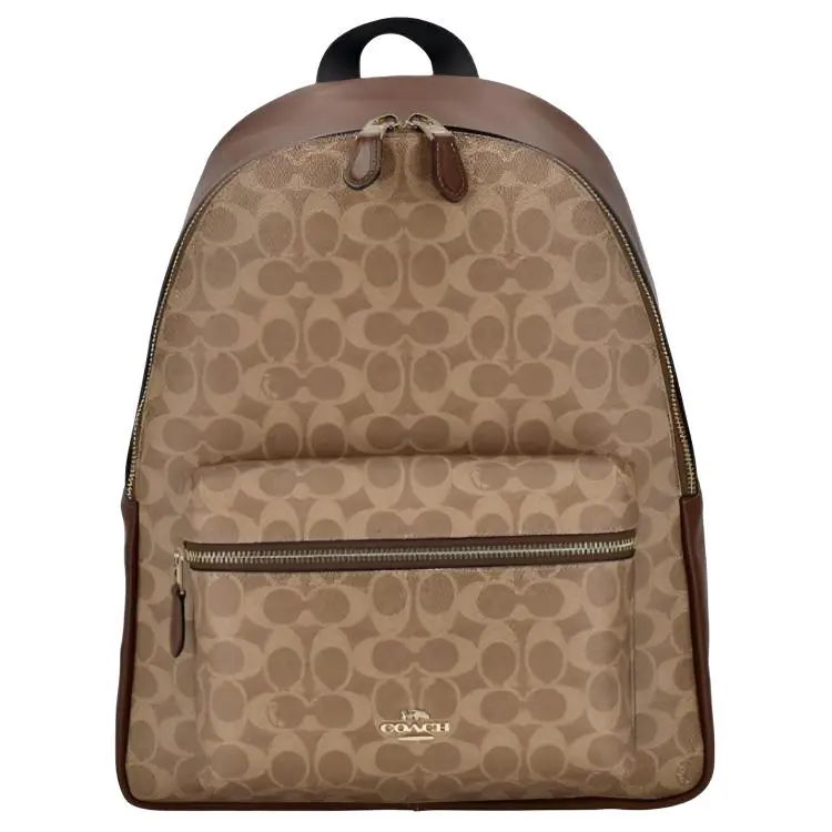 Coach Charlie 30 Large Capacity Everyday Commuter Backpack for Women, Classic Monogram Coated Canvas, Light Brown