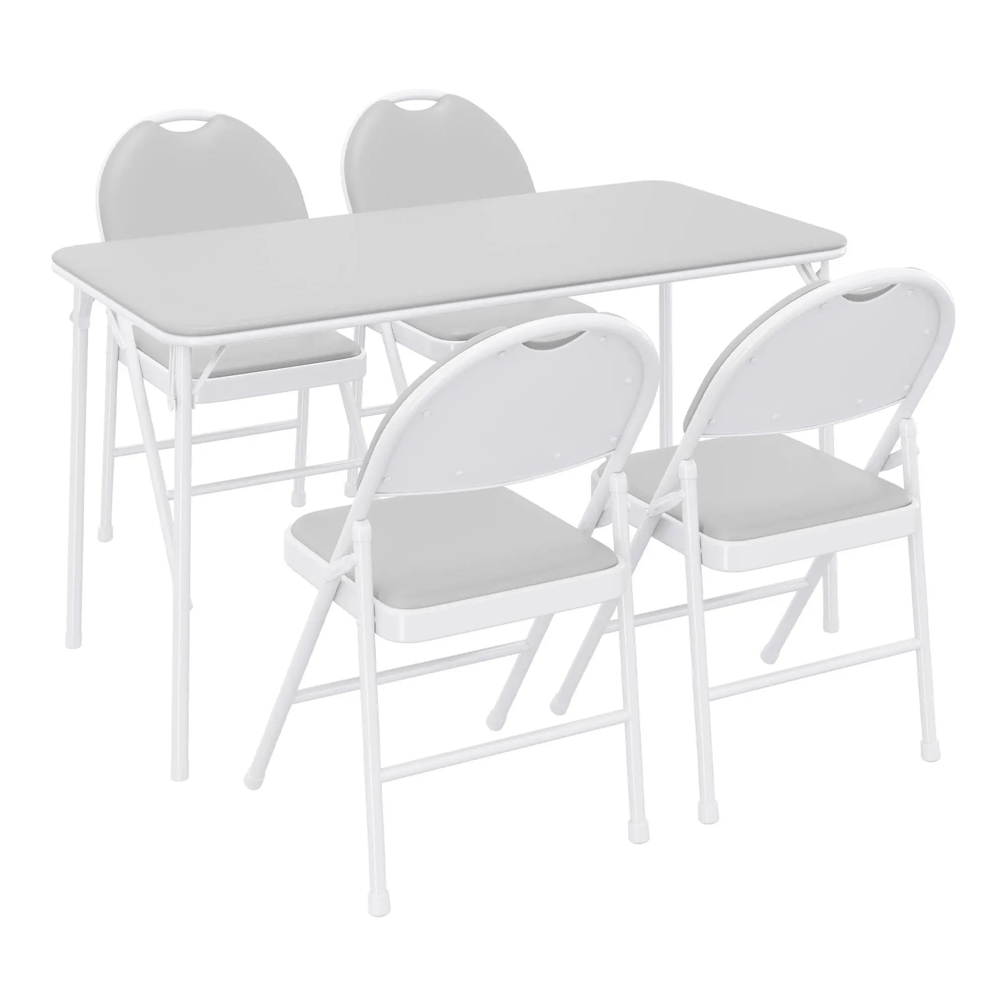 4ft Premium PU Leather Folding Table Heavy Duty 350lbs Capacity Rectangle Folding Card Table No Assembly Waterproof Tabletop Portable Workstation for Board Games Crafts Dining Living Room Home Office Outdoor Grey