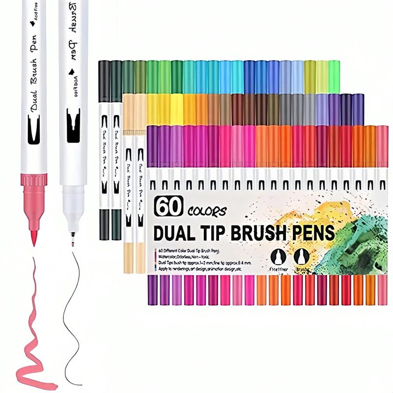 Double-Ended Watercolor Pens Set, Fine Tip, Brush Marker Pen, Non-Toxic Washable Markers, Ideal for Adult Artists Drawing & Coloring, Acrylic Paint Markers