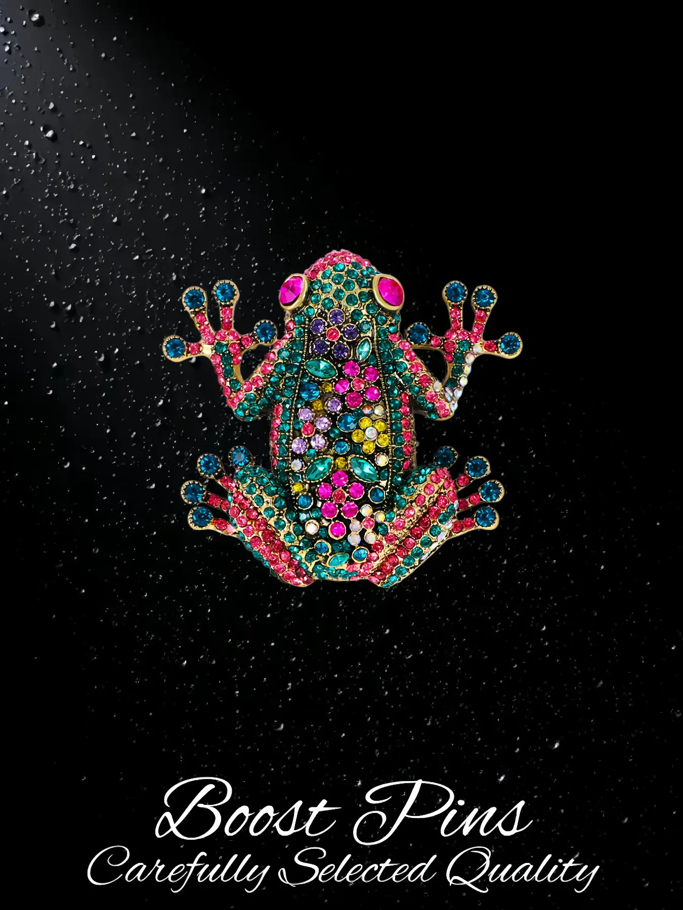 Antique Gold Tone Multicolor Rainbow Rhinestone Frog Brooch Tropical Animal Statement Women Unisex Accessory Colorful Crystal Amphibian Jewelry For Suit Scarf Coat Shawl Beach Party Birthday Anniversary Holiday Gift For Him Her Best Friend