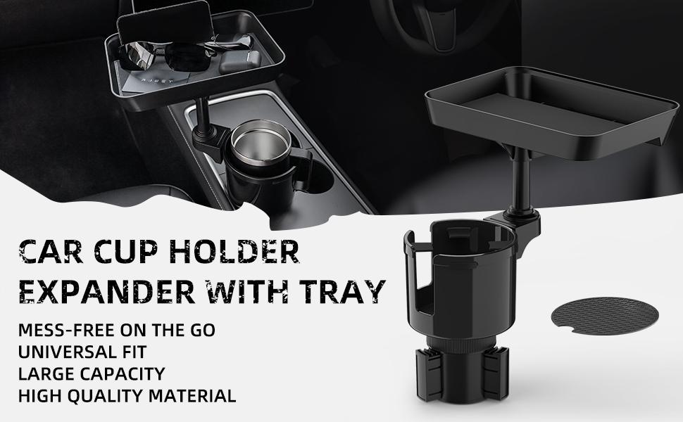 Car Cup Holder Tray, Cup Holder Expander Adapter for Car, 9.5" Car Food Tray Table for Eating, Fits Yeti, Hydro Flask 16-46 oz