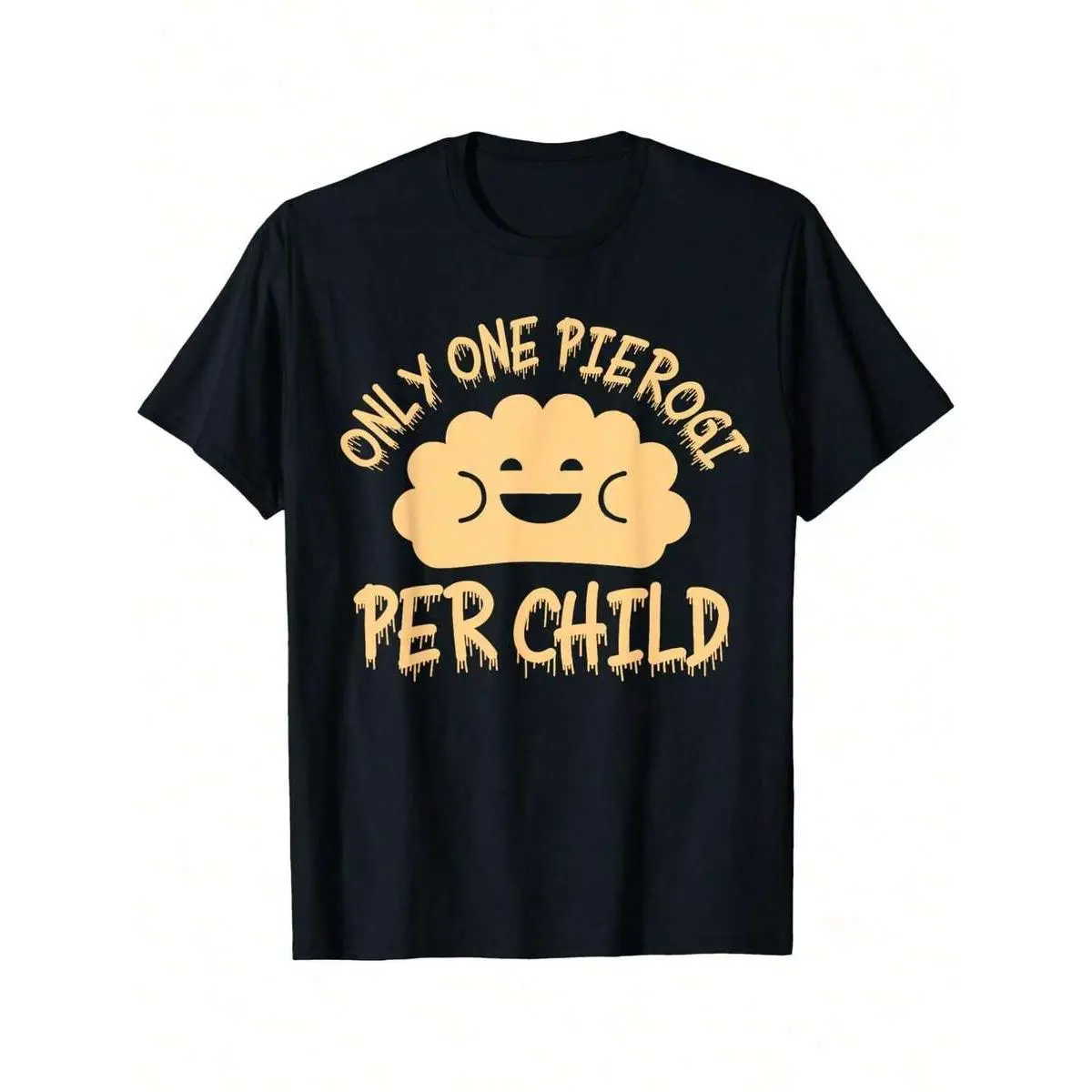 Every Young Person Has A Pierogi. Polish Halloween T-Shirt - Men's Casual Black Cotton T-Shirt, With A Smiling Pierogi Design, Short Sleeves, Lightwei