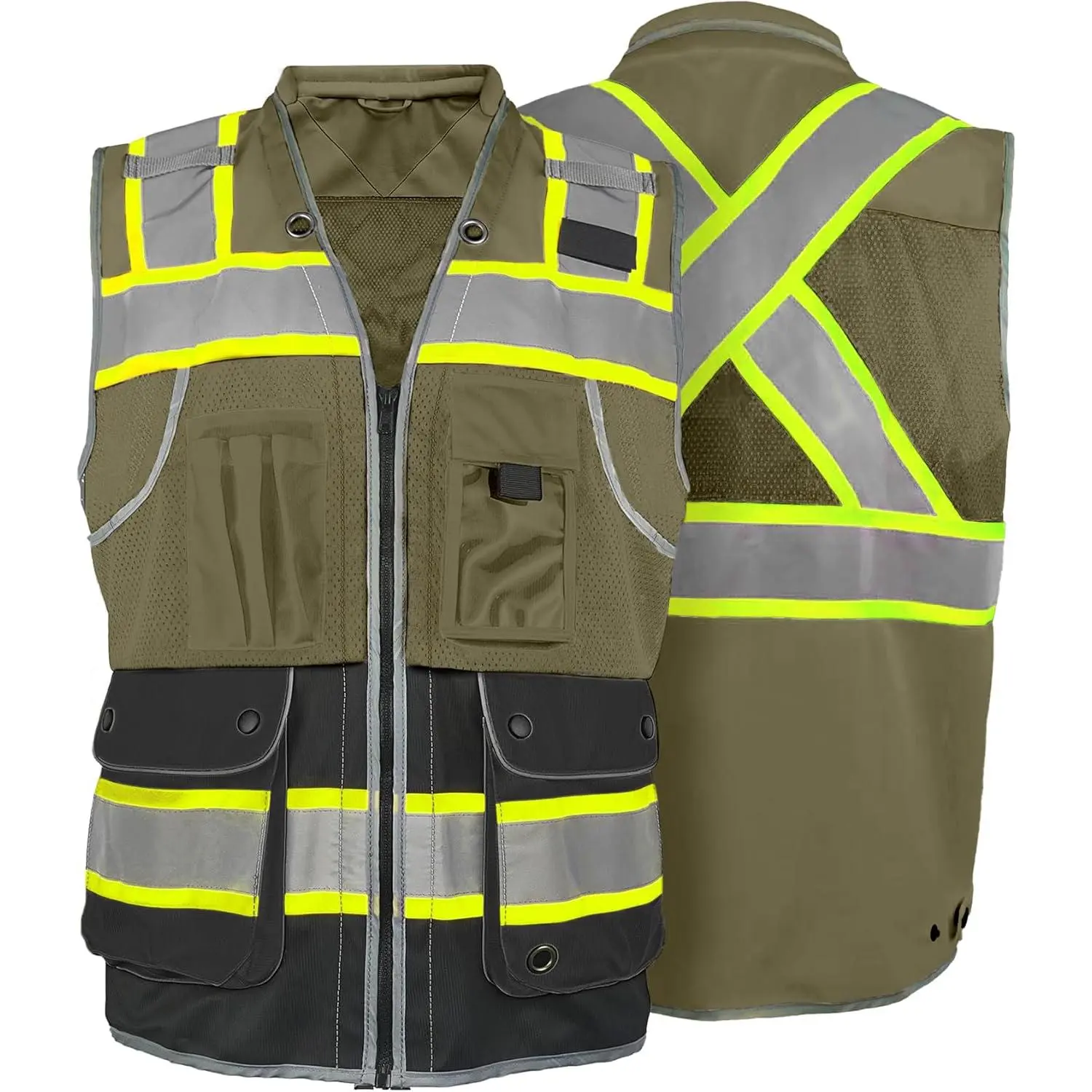 High Visibility Work Vest for Men, Surveyor Vest with Pockets, ANSI/ISEA 107-2020 Class 2