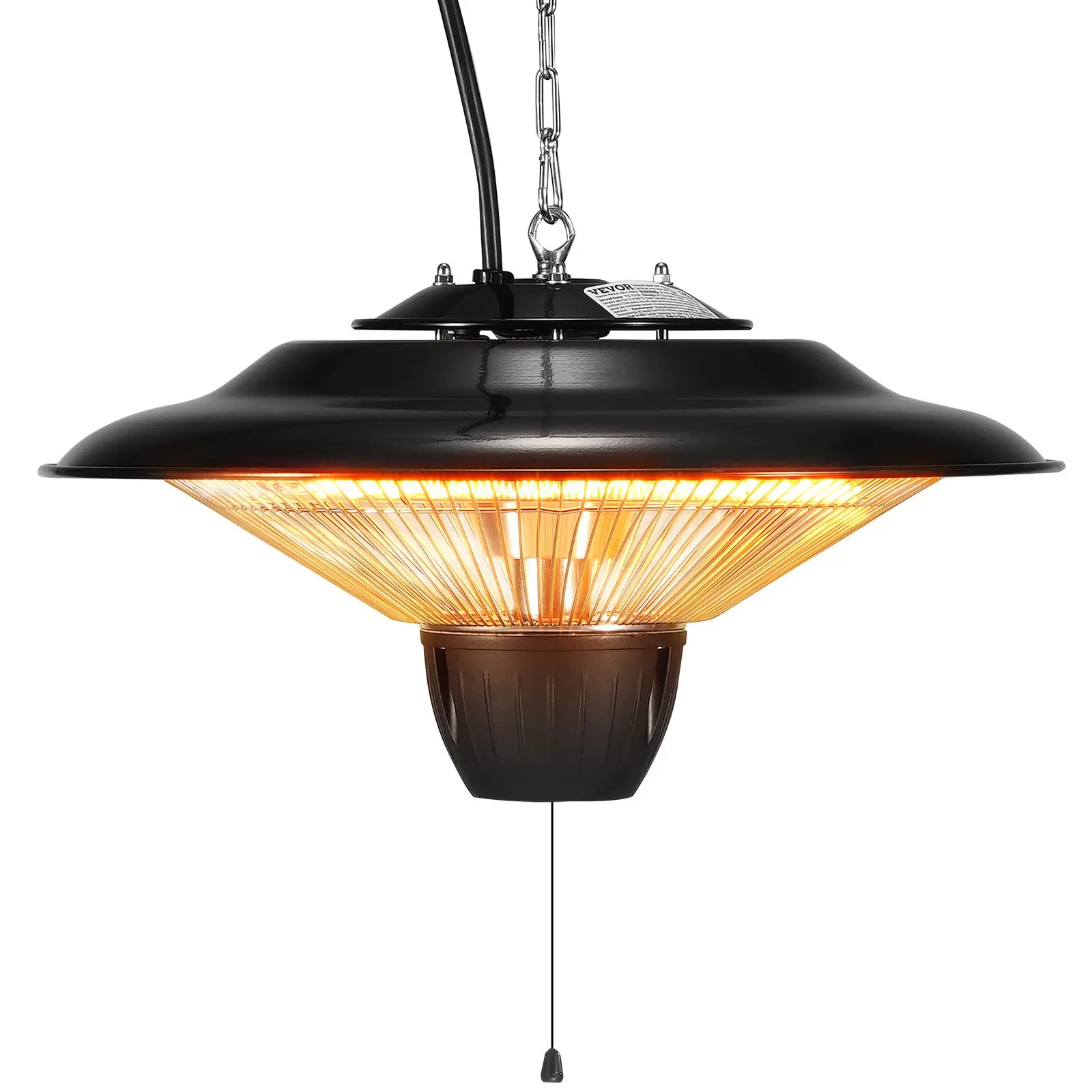 VEVOR Hanging Patio Heater, 1500W Outdoor/Indoor Electric Space Infrared Heater, IP34 Protection Ceiling Heater with 23.6 inch Pull Cord & 20 inch Adjustable Chain, for Porch,Patio,Dining Room,Studio