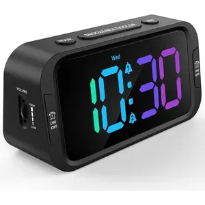 Digital   Clock for Bedroom: RGB Electric Clock with USB Charger for  Teens - Dimmable Clock with Weekday  Mode for Bedside Desk
