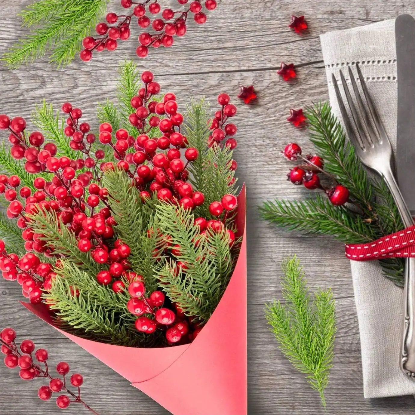 20pcs Artificial Christmas Tree Branches, Berry & Greenery Picks, Holiday Decorations for Home & Party Use